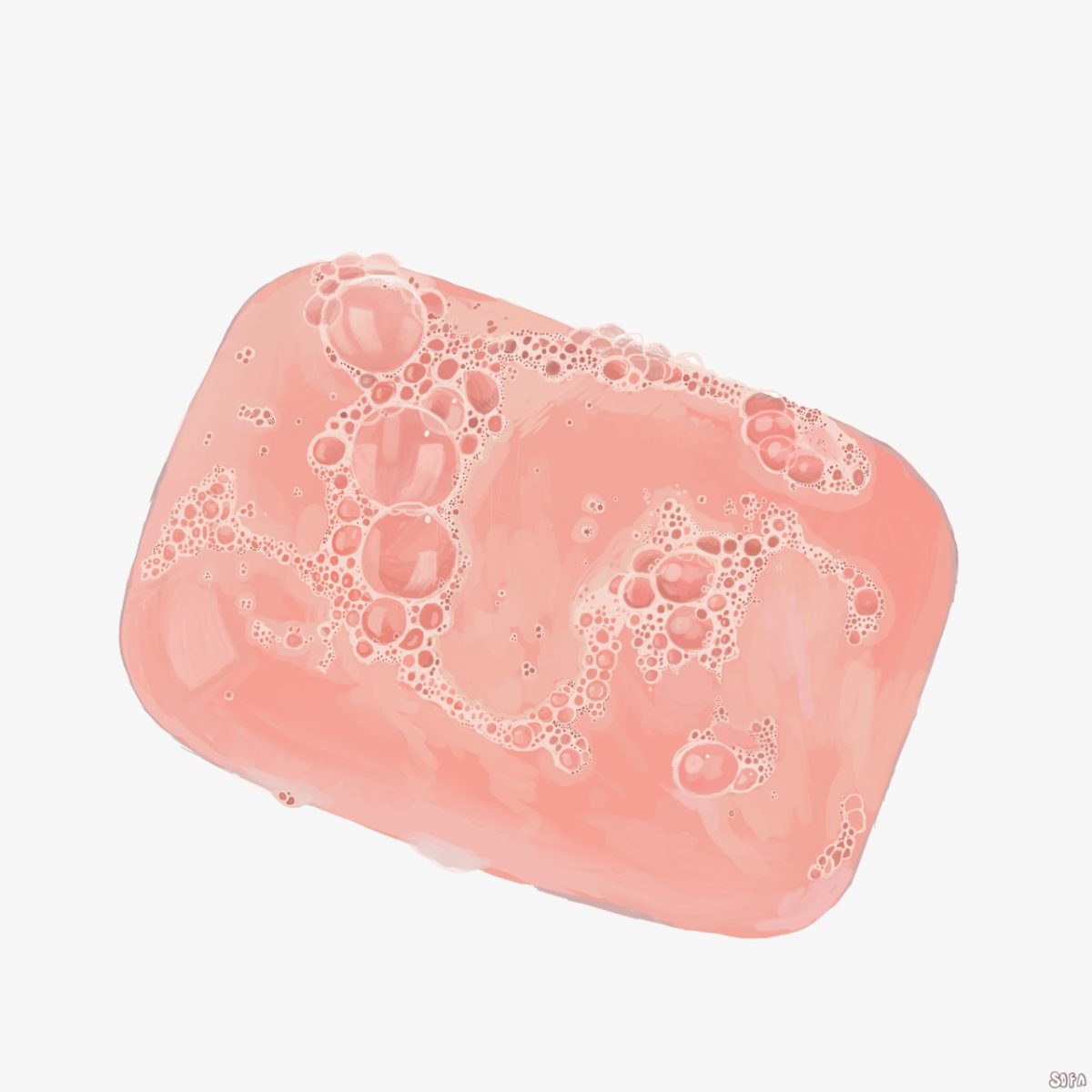 Piece of pink soap with foam